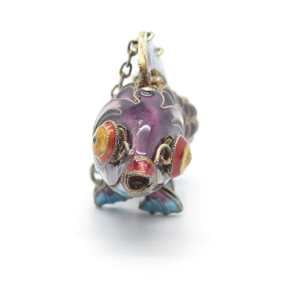 925 Sterling Silver Enamel Antique Chinese Koi Fish Chatelaine Fob