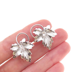Carl Art Sterling Silver Antique Art Deco Rhinestone Floral Screw Back Earrings
