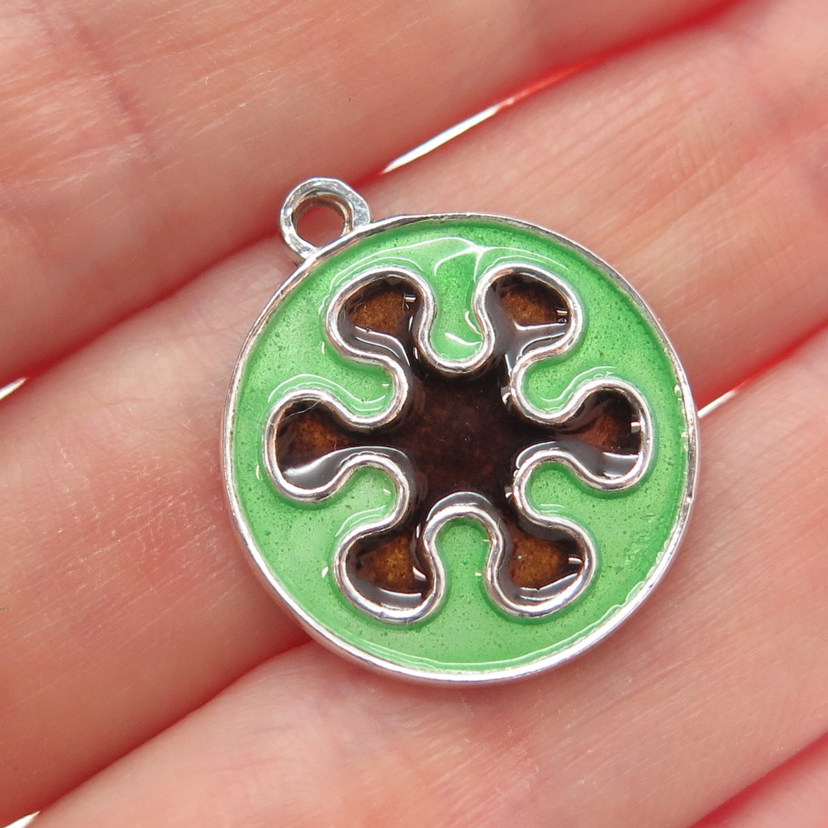 925 Sterling Silver Vintage Enamel Splash Flower Charm Pendant