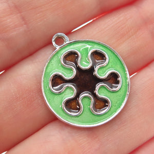 925 Sterling Silver Vintage Enamel Splash Flower Charm Pendant