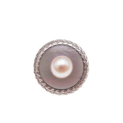 925 Sterling Silver Antique Art Deco Real Akoya Pearl & MOP Button
