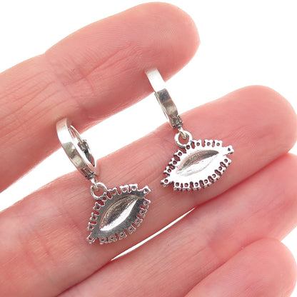 925 Sterling Silver Enamel & C Z Evil's Eye Dangle Charm Hoop Earrings