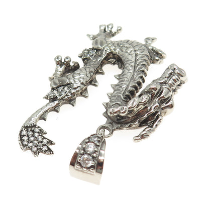 925 Sterling Silver Vintage Round-Cut C Z Chinese Royal Dragon Pendant