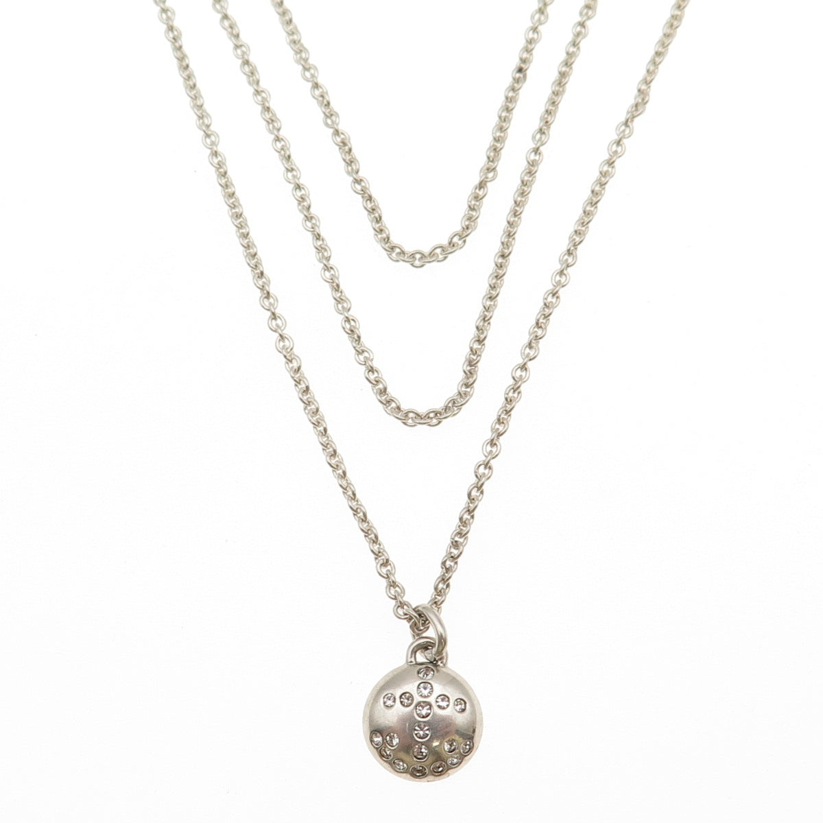 Coach 925 Sterling Silver Rhinestone Anchor 3-Strand Cable Chain Necklace 16"