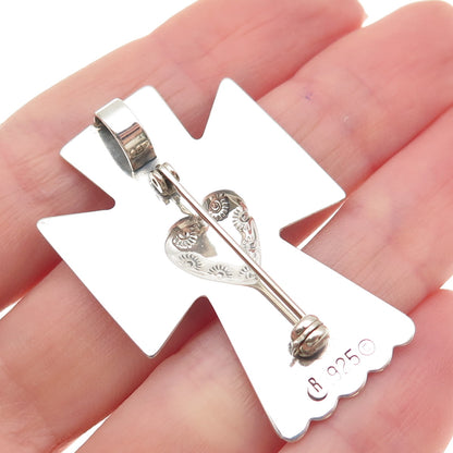 Carolyn Pollack 925 Sterling Vintage Angel Heart Cross Pin Brooch Slide Pendant