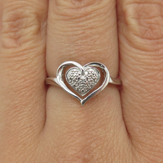 925 Sterling Silver Real Diamond Accent Heart Ring Size 7