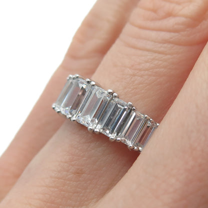 925 Sterling Silver Graduated Emerald-Cut C Z Promise Ring Size 6.25