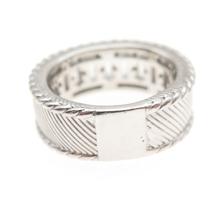 Judith Ripka 925 Sterling Silver Emerald-Cut C Z Band Ring Size 6