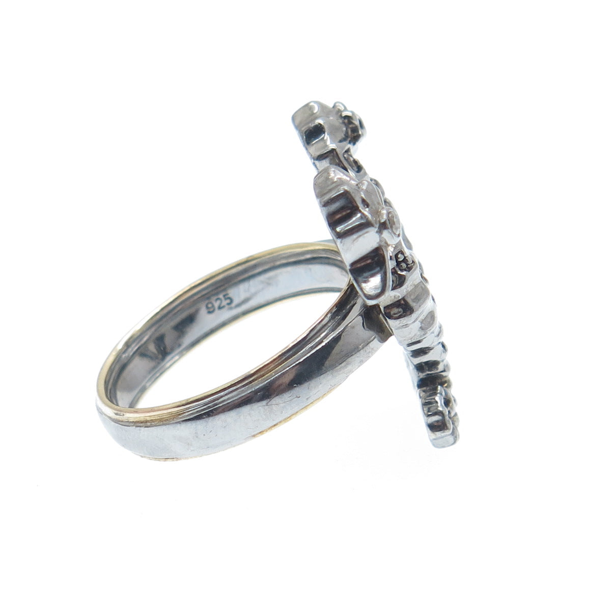 925 Sterling Silver Black Rhodium 2-Tone Real Diamond Seahorses Ring Size 7.25