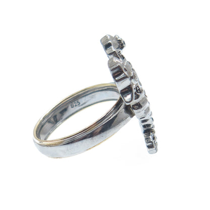 925 Sterling Silver Black Rhodium 2-Tone Real Diamond Seahorses Ring Size 7.25