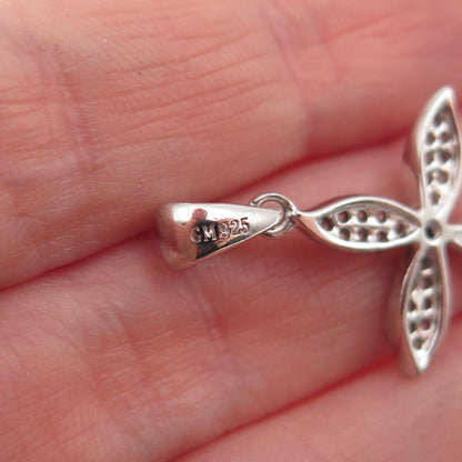 925 Sterling Silver Round-Cut C Z Cross Charm Pendant