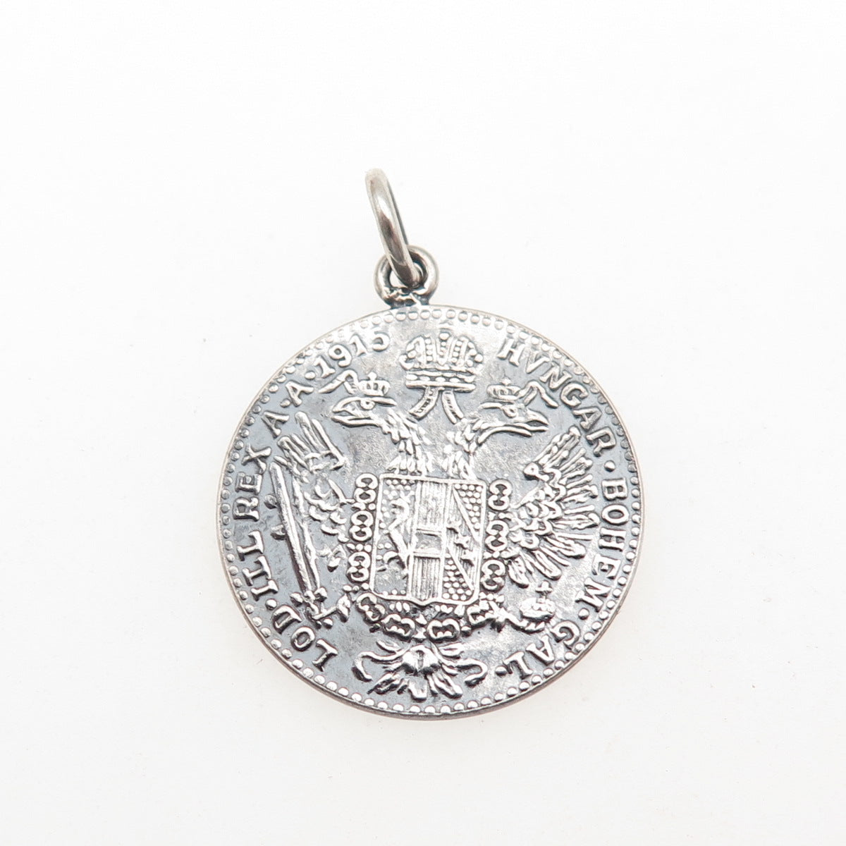 Silver Antique 1915 Austrian Empire Franz Joseph I Coin Replica Charm Pendant