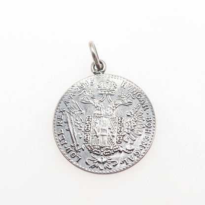 Silver Antique 1915 Austrian Empire Franz Joseph I Coin Replica Charm Pendant