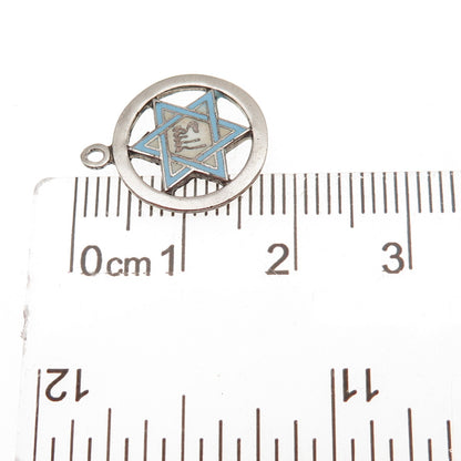 925 Sterling Silver Vintage Enamel Zion Judaica Star of David Charm Pendant