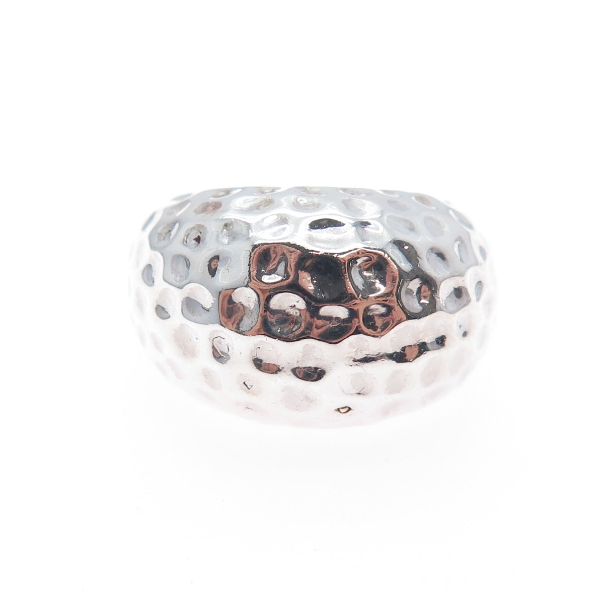 925 Sterling Silver Vintage Modernist Hammered Finish Dome Ring Size 6
