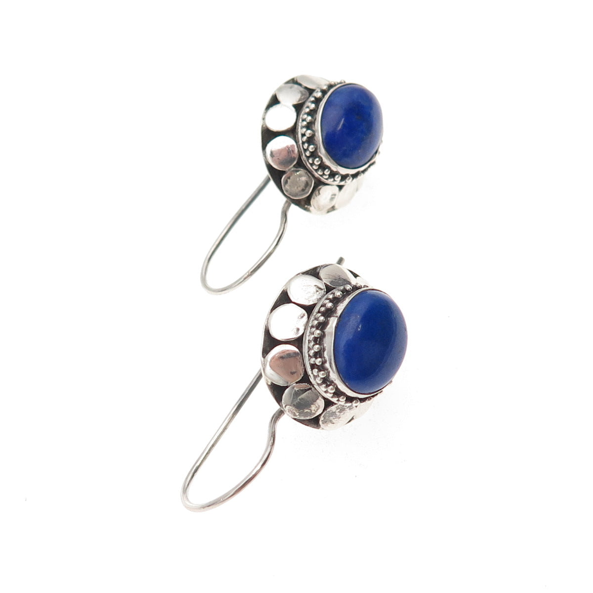 925 Sterling Silver Vintage Real Lapis Dotted Oxidized Earrings