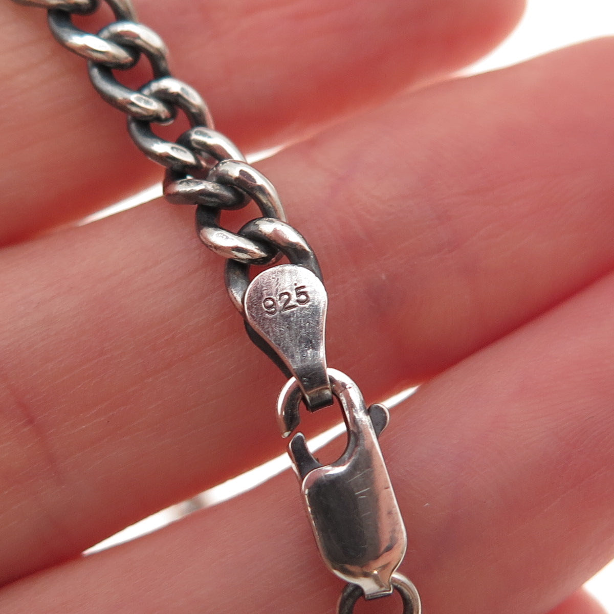 925 Sterling Silver Vintage Cuban Link Oxidized Bracelet 7.75"