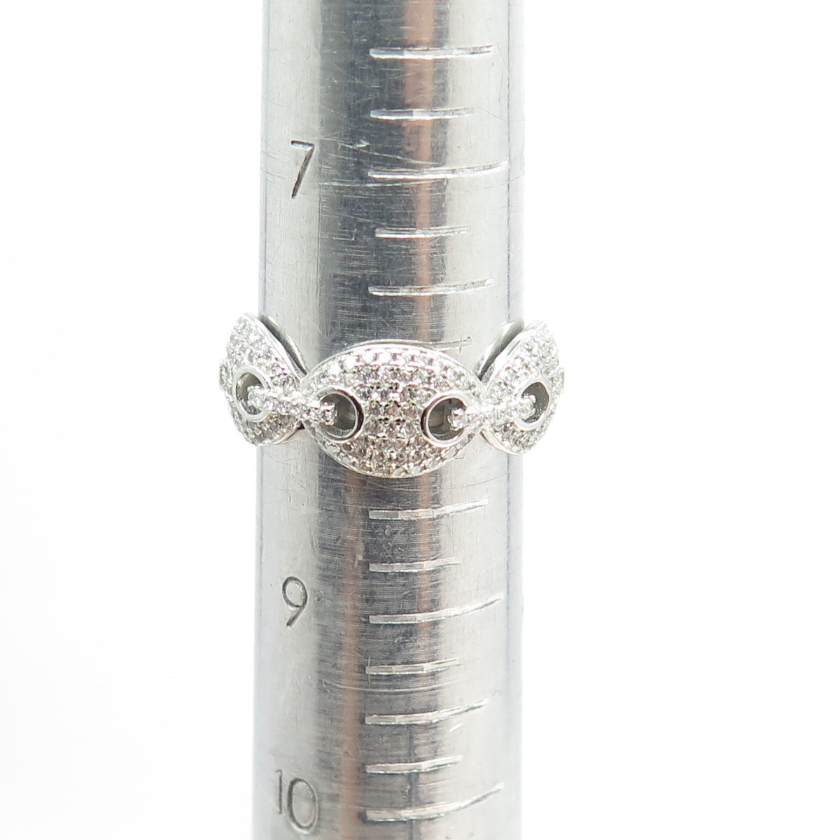 925 Sterling Silver Pave C Z Chain Band Ring Size 8.25