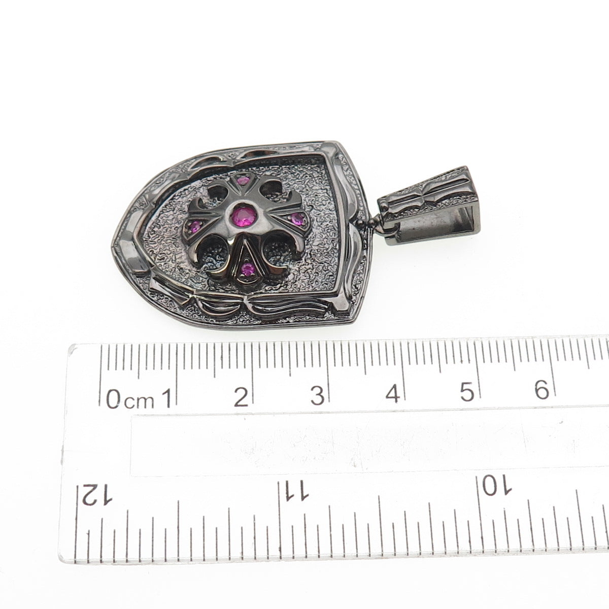 JOLUSA 925 Sterling Silver Black Rhodium Real Pink Sapphire Cross Pendant