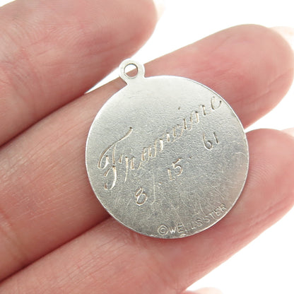 WELLS 925 Sterling Silver Vintage Enamel Engraved Happy Birthday Cake Pendant