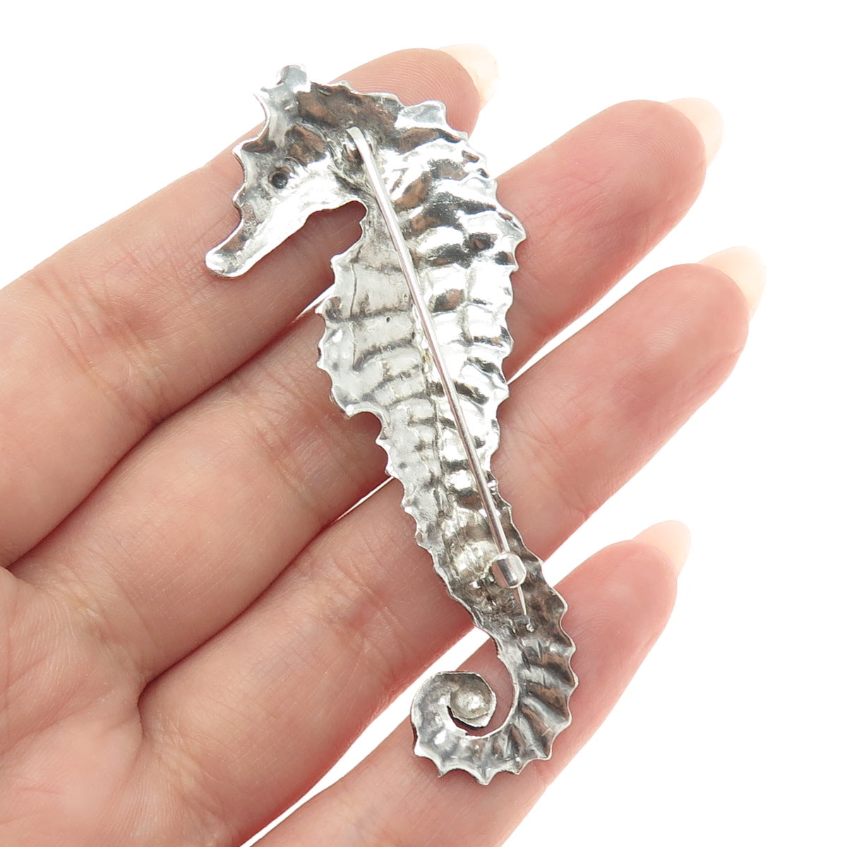 925 Sterling Silver Vintage Seahorse Modernist Pin Brooch