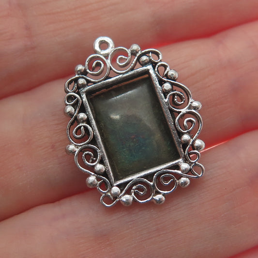 925 Sterling Silver Vintage Ornate Picture Frame Oxidized Minimalist Pendant
