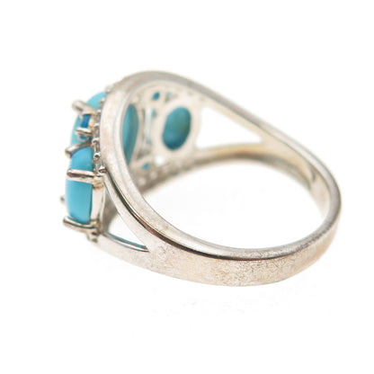925 Sterling Silver Real Turquoise Apatite & White Topaz Ring Size 8