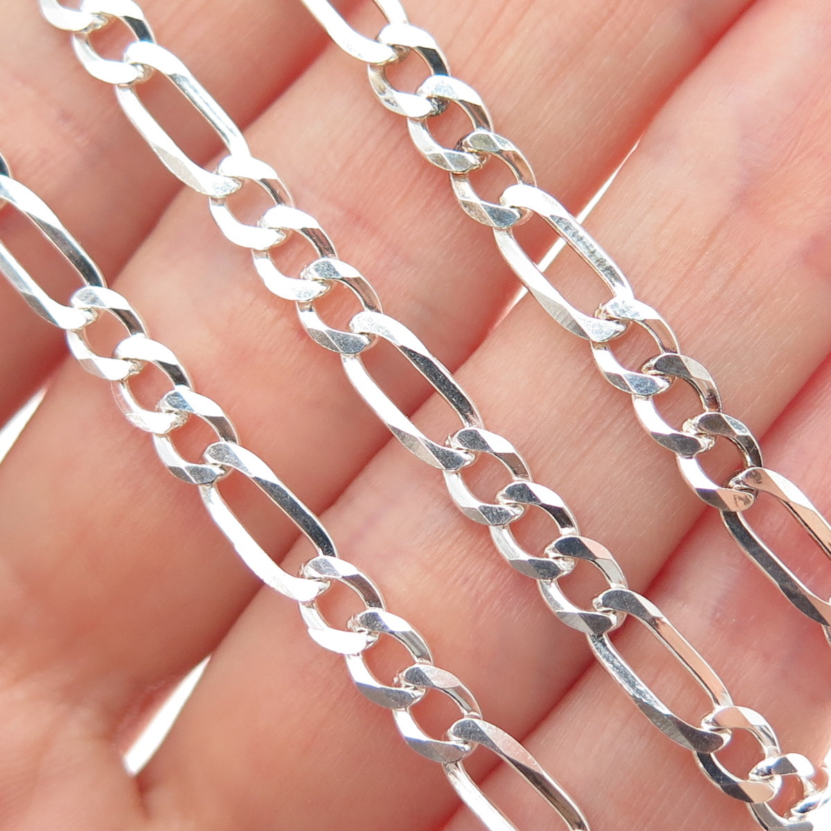 925 Sterling Silver Vintage Italy Figaro Chain Necklace 20"