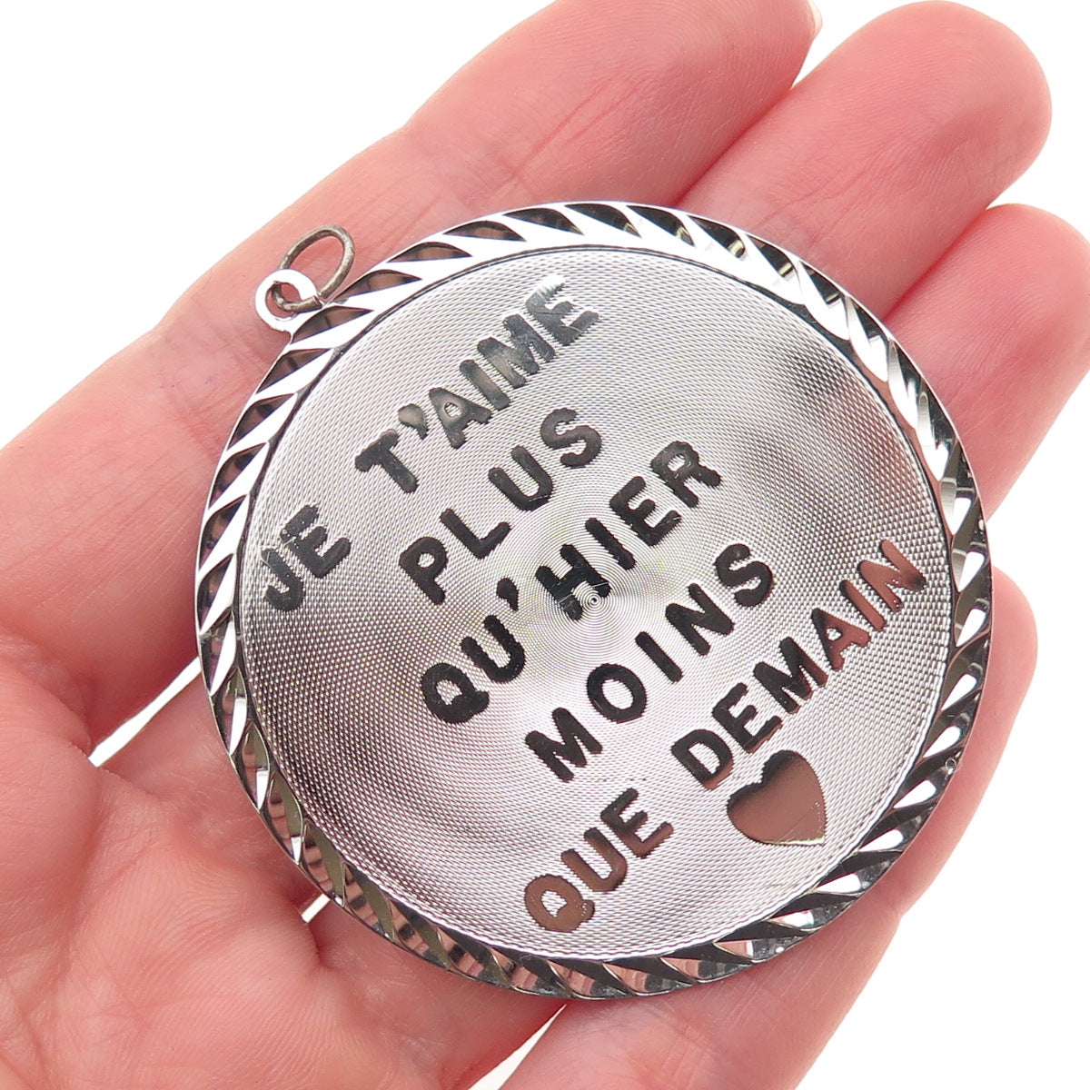 925 Sterling Silver Vintage I Love You / Je T'aime Dual Sided Charm Pendant