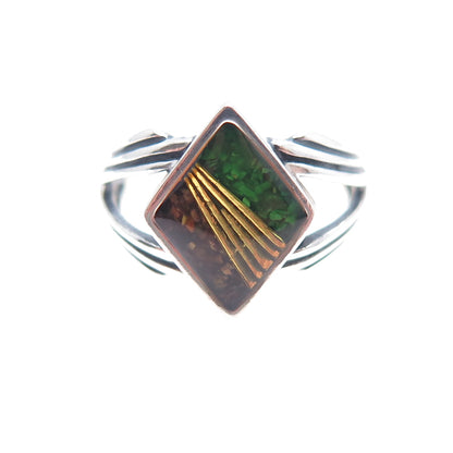 CAROLYN POLLACK Sterling 2-Tone Vintage Turquoise & Jasper Inlay Ring Size 6.25