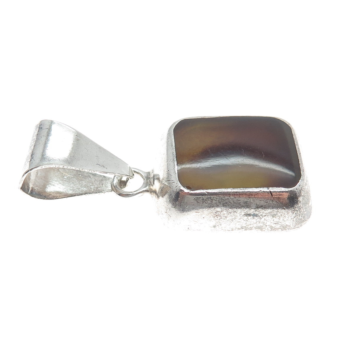 925 Sterling Silver Vintage Mexico Real Tiger Eye Modernist Charm Pendant