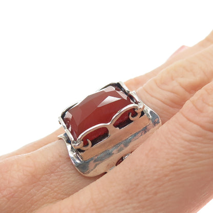925 Sterling Silver Vintage Israel Carnelian Modernist Oxidized Ring Size 6.25