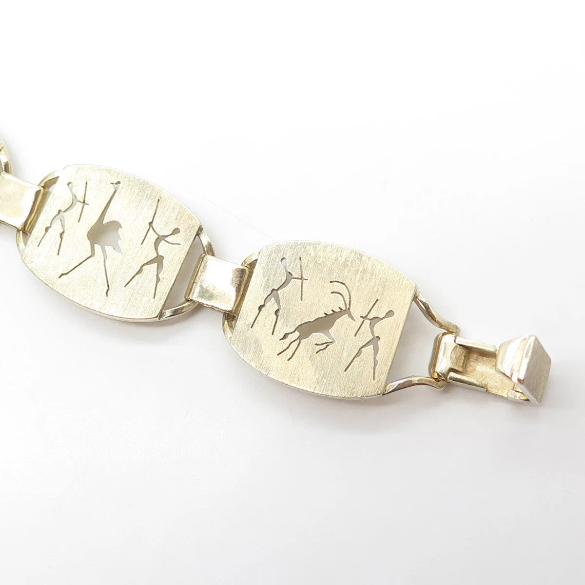 925 Sterling Silver Gold Plated Vintage Hand Made Panel Link Bracelet 6.75"