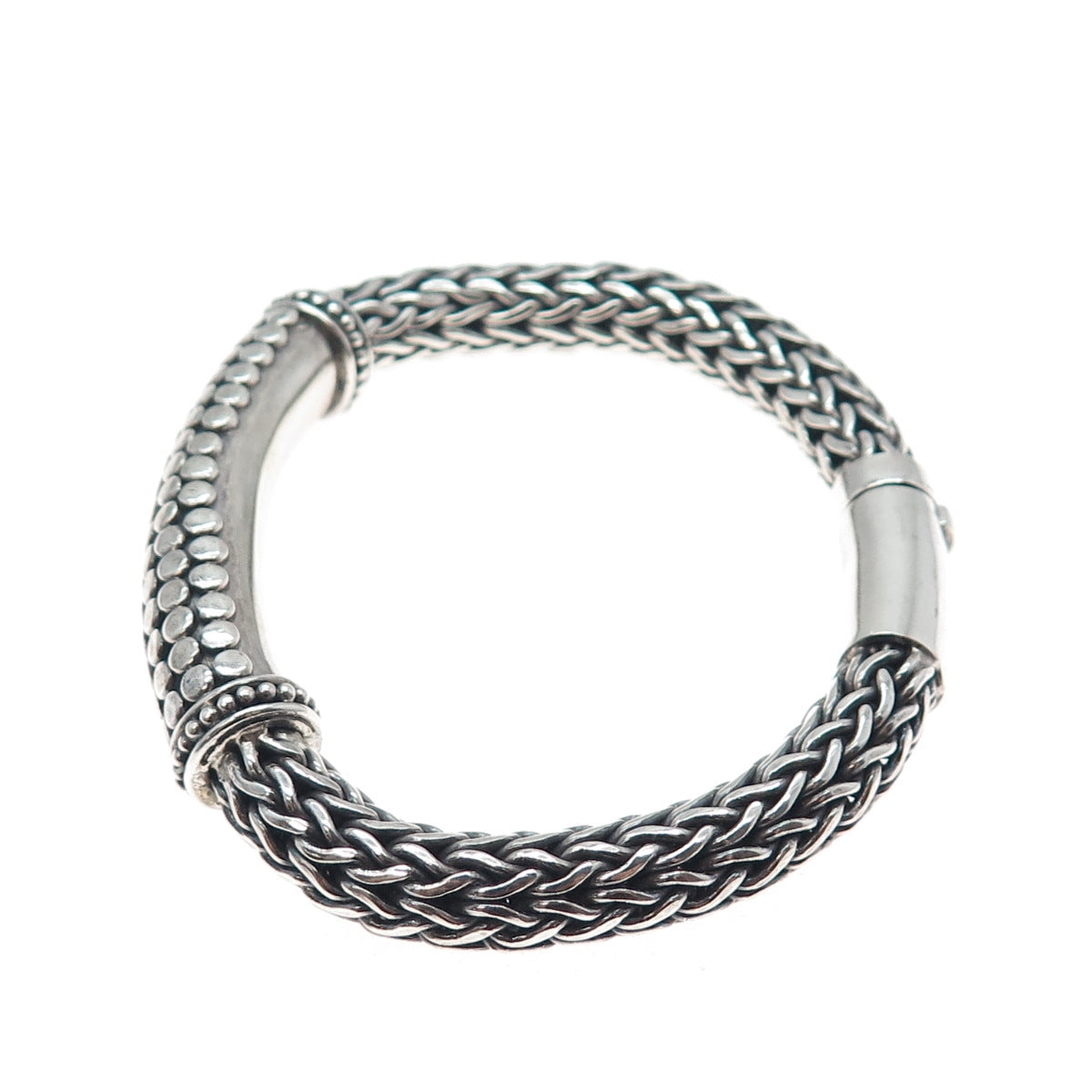 925 Sterling Silver Vintage Dotted Wheat Link Oxidized Heavy 79.5g Bracelet 7.5"
