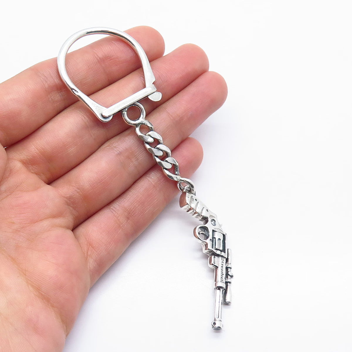 925 Sterling Silver Vintage Revolver Cuban Chain Key Ring