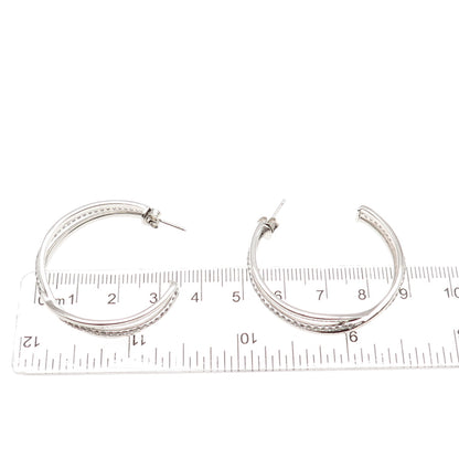 925 Sterling Silver Real Round-Cut White Topaz Crisscross Hoop Earrings