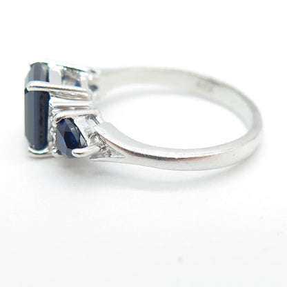 925 Sterling Silver Real Diamond Lab-Created Sapphire Engagement Ring Size 7.25