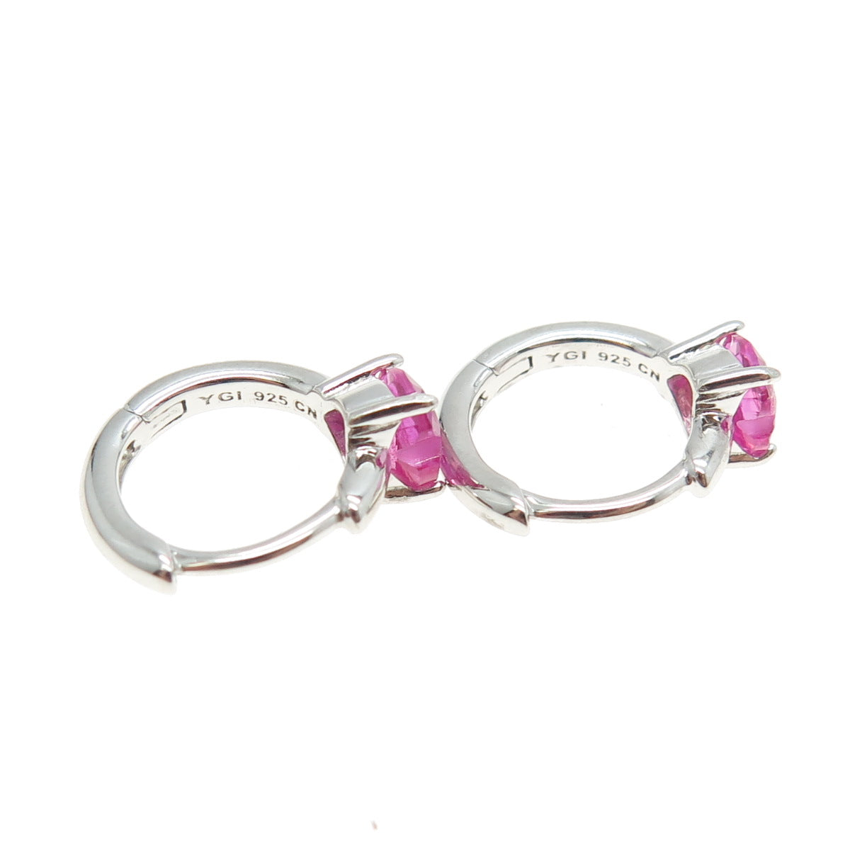 925 Sterling Silver Heart-Cut Pink C Z Hoop Earrings