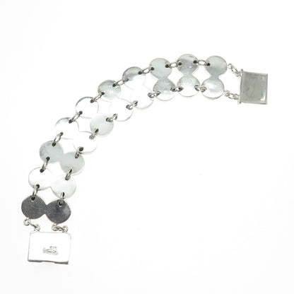 TURE 925 Sterling Silver Vintage Modernist 2-Row Beaded Link Bracelet 7.5"