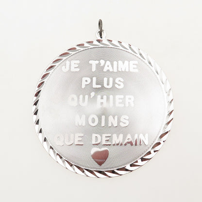 925 Sterling Silver Vintage I Love You / Je T'aime Dual Sided Charm Pendant