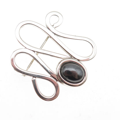 925 Sterling Silver Vintage Real Hematite Modernist Zig Zag Pin Brooch
