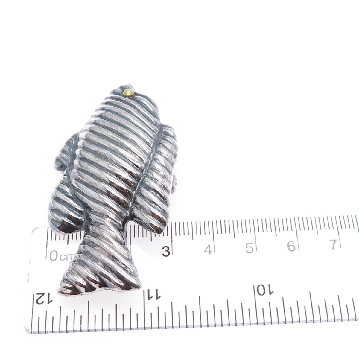 925 Sterling Silver Vintage Mexico Modernist Fish Oxidized Pin Brooch / Pendant