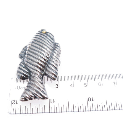 925 Sterling Silver Vintage Mexico Modernist Fish Oxidized Pin Brooch / Pendant