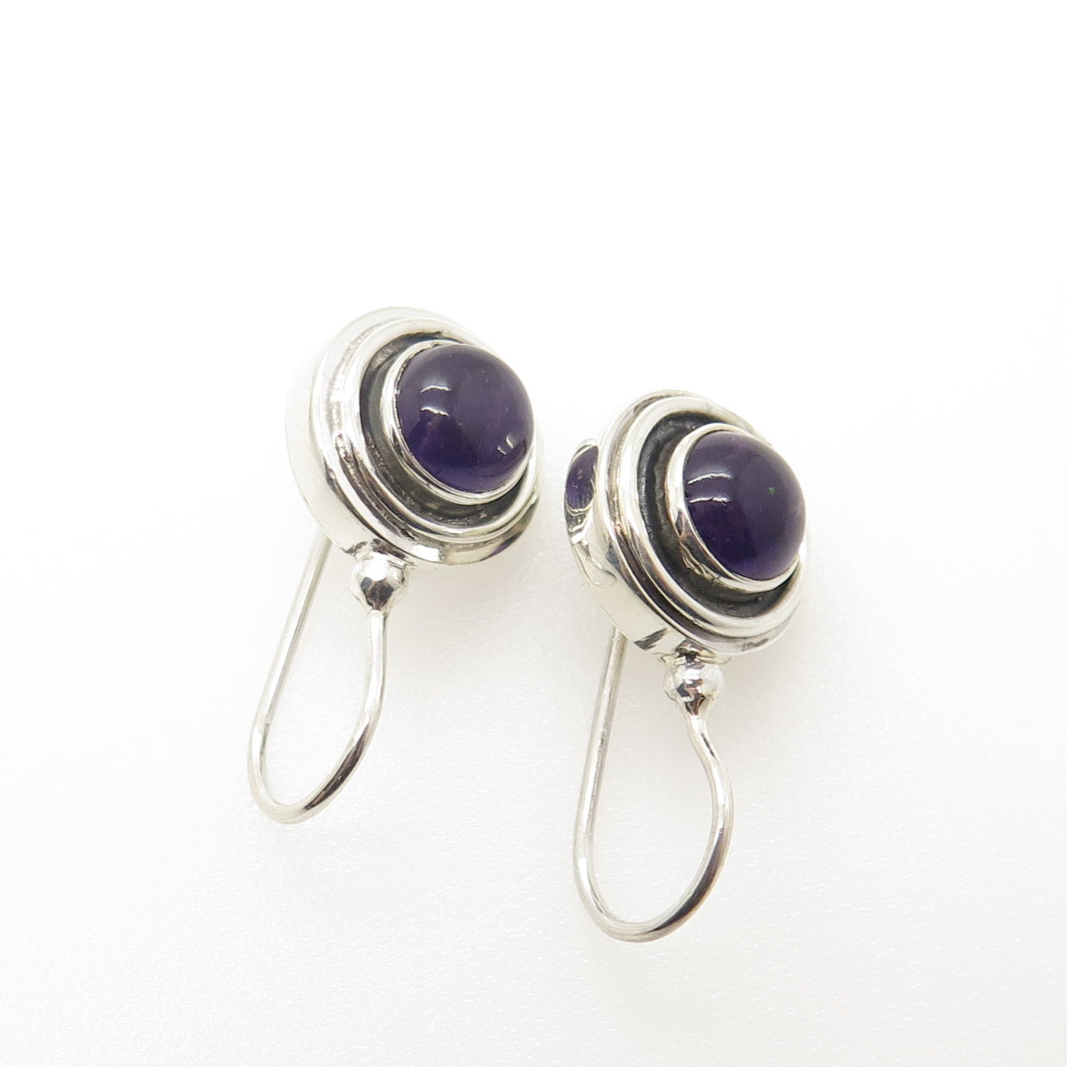 925 Sterling Silver Vintage Real Amethyst Gemstone Dangling Earrings