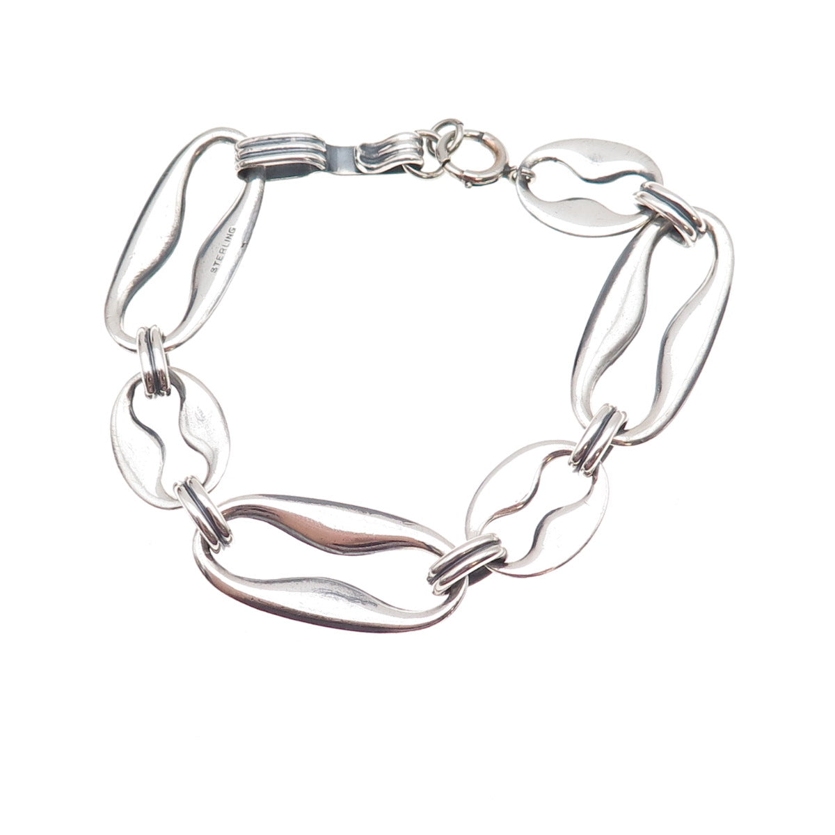 925 Sterling Silver Antique Art Deco Hammered Panel Link Bracelet 7.25"