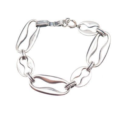 925 Sterling Silver Antique Art Deco Hammered Panel Link Bracelet 7.25"