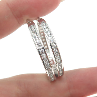 925 Sterling Silver Round-Cut All Around C Z Hoop Earrings