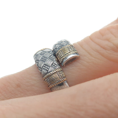 WALLACE 925 Sterling 2-Tone Vintage 1971 Aegean Weave Adjustable Ring Size 7.25