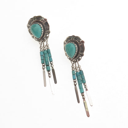 Quoc Turquoise Old Pawn 925 Sterling Silver Vintage Southwestern Dangle Earrings