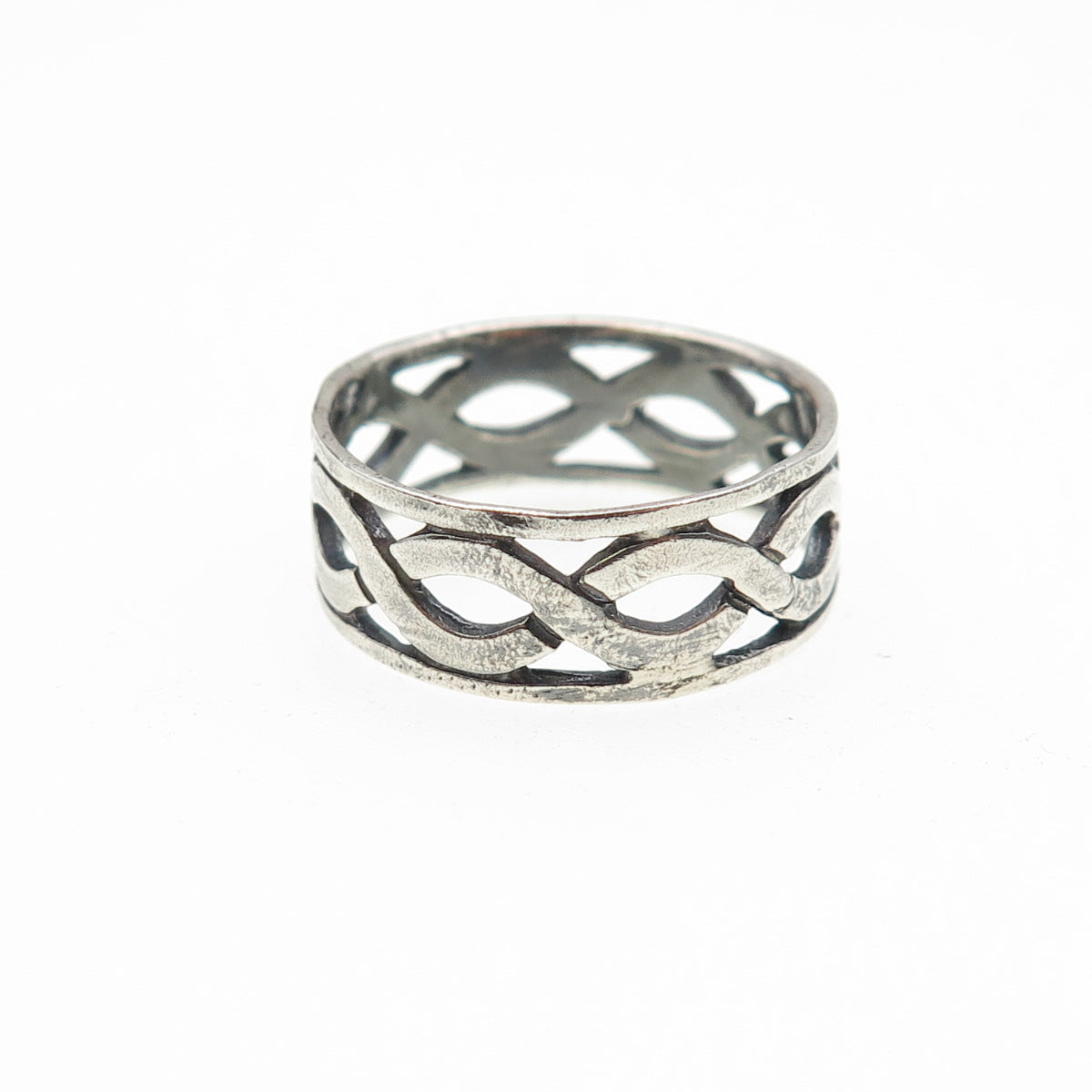 925 Sterling Silver Vintage Infinity Woven Oxidized Band Ring Size 7.25